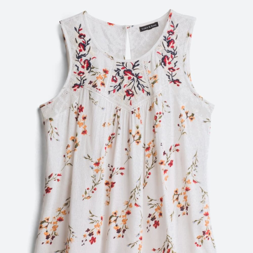 VIOLETS & ROSES Tempesta Lace Detail Tank Size Sm